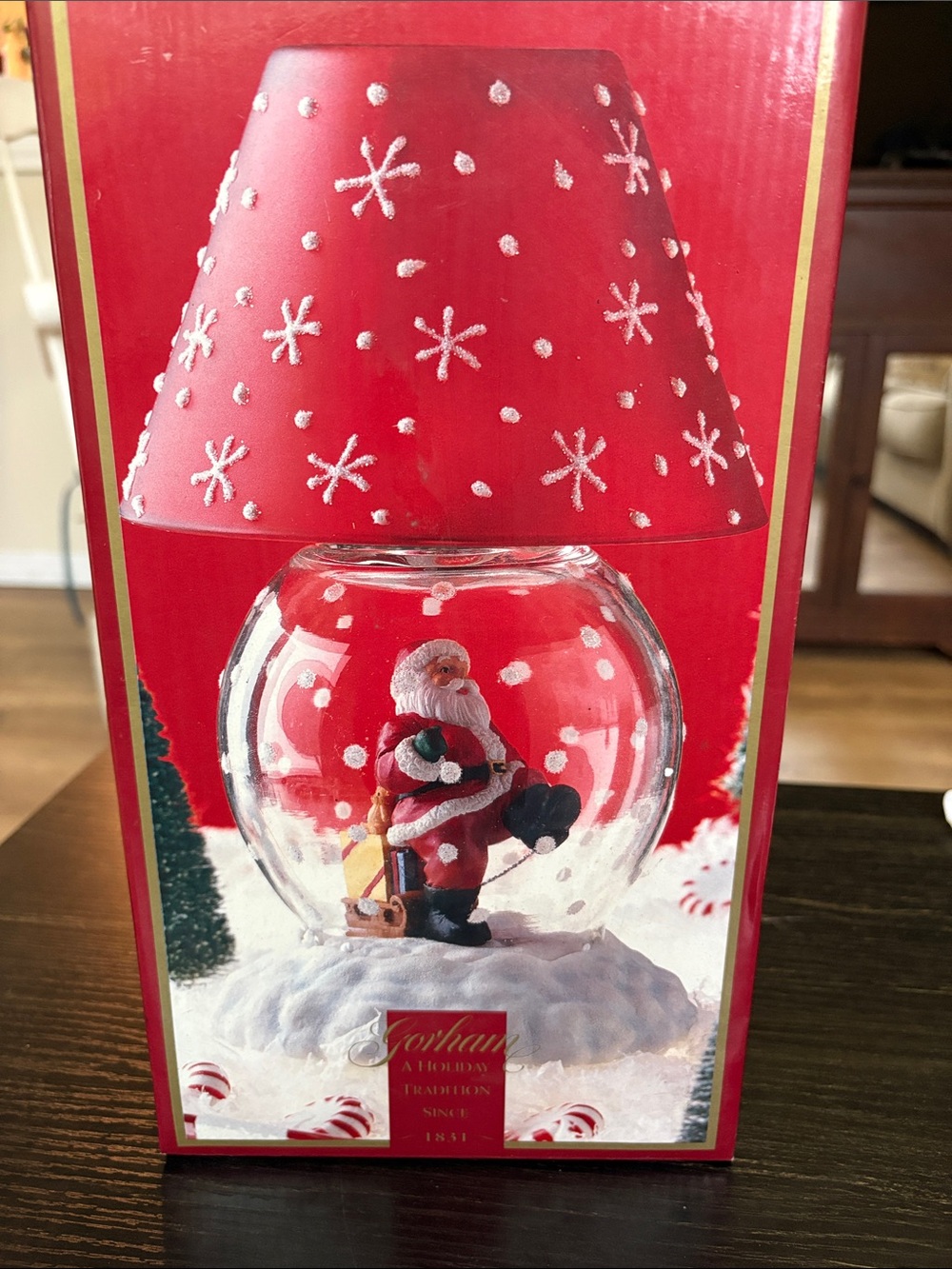 Gorham Red Snowglobe Lamp with Santa Figurine